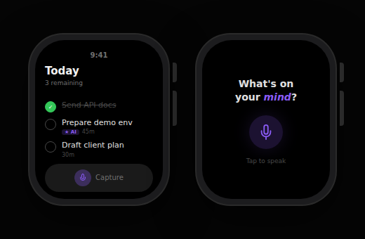 NextUp on Apple Watch. Today actions and voice capture